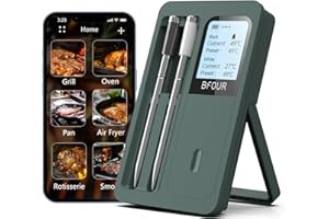 Fleischthermometer Kabelloses Bluetooth mit 2 Sonden, LCD-Display, APP-Steuerung, Grillthermometer für BBQ, Grill, Smoker, Ofen, Küche,BF-40