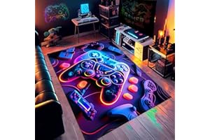 PEIHUODAN Tapis Chambre Ado Gamer 3D Tapis Sol Gaming Deco Chambre Garcon Enfant Moderne Antidérapant Ciel étoilé Néon Coloré Graffiti Console De Jeu Flanelle Doux Carpets (Navy,80x160cm)