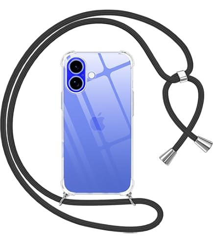 MyGadget Cover per iPhone 13 - Custodia con Corda - Case con Cordino Trasparente Antiurto con Laccio | Tracolla - Practical Stylish Nero