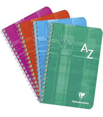 Clairefontaine 68698C Registerboek met dubbele spiraal, 11 x 17 cm, 50 vellen 90 g, Franse liniëring, gesorteerd op kleur, 1 stuk