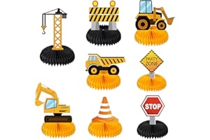 Zonon 8 Pcs Construction Party Supplies Construction Birthday Centerpieces Truck Honeycomb Centerpieces Table Toppers Dump Kids Car Cone Table Decorations Construction Zone Theme Party Supplis