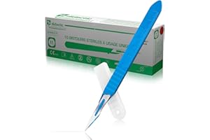 TOBANI Scalpel jetable lame N°11: Boite de 10 bistouris medical | Qualité pro | Materiel chirurgical stérile | Dermaplaning| Pédicure| Scrapbooking | Modélisme | Utilisé en hôpital| Fabricant Français