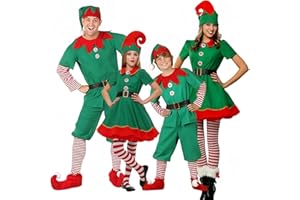 LCpddajlspig Vestito Elfo Set Famiglia: Costume Elfo 3 Pezzi - Gonna Cappello Calzini/Cappellom Camicia Pantaloni per Natale St Patrick Day Carnevale e Cosplay Bambino Donna Uomo