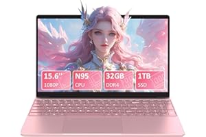 ‎AUUSDA Auusda 15,6 Zoll Full-HD Laptop, 32 GB DDR4 RAM 1TB SSD, Quad-Core N95 Up to 3.4GHz with Fingerprint Unlock Notebook, Cooling Fan, Webcam, Dual Speakers, Mini HDMI, Student/Business Laptop - Rosa