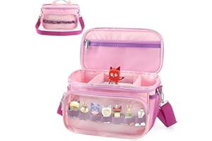 TALADAD Sac pour Toniebox Tonie, rangement pour figurines auditives Tonies, sac de transport avec bandoulière, pour kit de démarrage Toniebox et accessoires Tonies, Rose, Décontracté