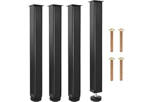 Brelet Set 4 Piedi Universali per Rete a Doghe 30-32cm Regolabili, Piedini per Letto Quadrato Design Naturale, Piedini per Letto Contenitore, Gambe per Mobili in Acciaio Nero