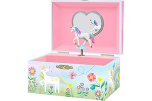 GIGGLE & HONEY Portagioie Carillon Unicorno per Bambine - Cofanetto Musicale per Bambini con Unicorno Rotante, Regali di Compleanno Unicorno per Bambine, Portagioie, 15,2 x 11,8 x 8,9 cm - Età 3-10 anni, Viola