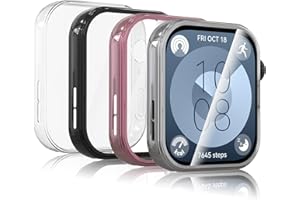 WD&CD Etui kompatybilne z Huawei Watch Fit 3 [2 sztuki], etui ochronne z TPU z folią ochronną na wyświetlacz, kompatybilne z Huawei Watch Fit 3, przezroczyste, czarne, srebrne i różowe