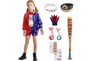 Formemory Quinn Kostüm Damen,Halloween Karneval Kostüm Faschingskostüme Damen mit Handschuhe Jacke T-Shirt Shorts Netzstrümpfe für Halloween Karneval Kostüm Damen