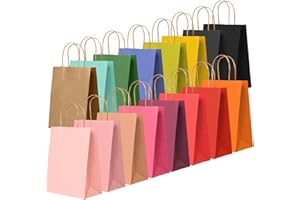 NADSSJL Geschenktüten, 24 Stück Papiertüten, Kraftpapiertüten mit Henkel, für Einkaufen, Hochzeiten, Verpackungen, Partys, Geburtstag, Weihnachten, 15 x 8 x 21 cm