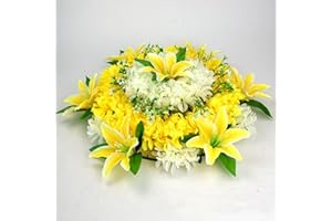 MOTUZP Composizioni Floreali Funerarie in Seta Artificiale Crisantemo Ghirlanda di Ortensie Corona Commemorativa a Forma di Cuore per Tomba Sacrificale(Giallo)