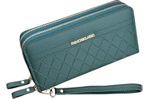 YIXUAN LLC Portafoglio Donna con Doppia Cerniera Porta Monete Portafoglio in Pelle PU da Donna Portafoglio per Telefono Grande Capacità Portafoglio con Slot per Schede Multiple Portafoglio da Polso (Verde1)
