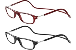 TBOC Pack: Lunettes de Lecture – (Deux Unités) Dioptrie +2.50 Monture Bourdeaux et Noir Femme Homme Aimant Fermeture Pliable Régable Magnetique