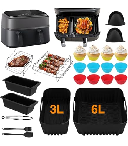 200 stuks airfryer-bakpapier voor Philips Airfryer Dual Basket 3000/5000 serie 6L/3L, rechthoekig bakpapier voor NA350/NA550, anti-aanbaklaag, BPA-vrij