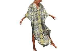 Bsubseach Maxi Vestido para Mujer con Estampado Turco Kaftan Beachwear Bikini Cover Up