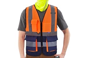 AYKRM Chaleco de seguridad Reflectante Alta visibilidad Ropa de trabajo chaleco Cremallera Seguridad Chaleco de Trabajo Multibolsillos 21 colores