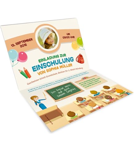 10er Set Einladungskarten Schulanfang – Für Jungen, Mit Umschlägen – 11,5x16,5 Cm, Motiv Mit Schultüte