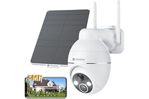 YESKAMO Cámara Vigilancia WiFi Exterior Solar 5MP Cámara de Vigilancia PTZ de 360°, WiFi 2,4 GHz Inalámbrica, Batería con Panel Solar, Visión Nocturna en Color AI y PIR, Audio Bidireccional