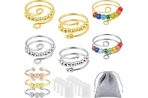 PLSMUPN 9 Stück Verstellbare Anti Stress Ring, Linderung von Ängsten und Antistress Ringe Silber, Fidget Ring mit Perlen, Offene Spinner Ring Damen,Fingerringe Anxiety Ring Stressringe für Mädchen und Frauen
