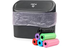 DMJJSD Sac poubelle de voiture ABS étanche avec 90 sacs poubelle - Organisateur de voiture mignon - Poubelle de voiture à clipser - Pour voitures, maison, bureau, cuisine (16 x 14 x 7 cm)