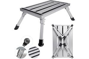 Memows Escabeau Pliable 1 Marche en Aluminium, Plateforme de Travail Tapis antidérapant, Charge Max 150 kg, Marchepied Aluminium 1 Marche Pliable pour Camping-Car/Lavage de Voiture/Cuisine, 48x30x22cm