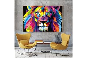 HYFBH Peinture sur Toile Aquarelle Lion Animaux Abstrait Affiche et Impression Pop Art Moderne Mur Photo pour Chambre d'enfant décor oeuvre 60x90 cm (24x35 Pouces) avec Cadre
