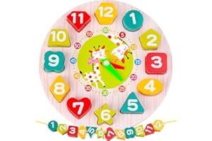 ISO TRADE Wooden Shape Sorting Learning Durable Practical Clock for Toddler and Babies 9356 Puzzles, bunt