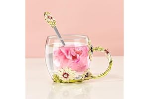 Wisolt Kubek do herbaty z kwiatem spersonalizowane prezenty dla kobiet szklany kubek do kawy kubek prezenty urodzinowe dla niej mamy nauczyciela przyjaciół rocznica walentynki Boże Narodzenie