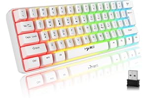 CROSS ZEBRA Tastiera Wireless Gaming, 61 Tasti Bluetooth 5.0 + 2.4G Dual-Mode Tastiera Retroilluminata Arcobaleno Ergonomica Piccola al 60% con Batteria Ricaricabile per Windows Mac PC PS4 Gamer, Bianca