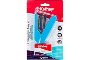 Kathay 86000330. Grapadora Easy con 1000 grapas 24/6 26/6, Hasta 25 Hojas, Colores Aleatorios: Negro, Celeste, Rojo, Verde