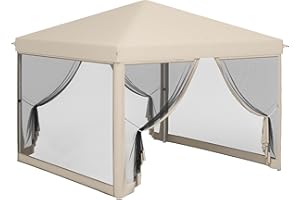 Outsunny Carpa Plegable 3x3 para Exterior Cenador de Jardín Portátil con Mosquiteras Bolsa de Transporte Marco de Acero y Tela Oxford Resistente para Fiestas Camping Beige