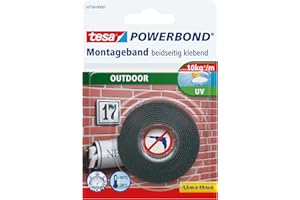 tesa Powerbond Outdoor - Doppelseitiges Montageband für den Außenbereich - Wasserfestes, starkes, UV-beständiges Klebeband - 1,5 m x 19 mm