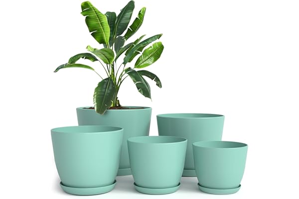 Utopia Home - Macetas de Interior con Drenaje, 18/17/15/13/12 cm, Juego de 5, plástico, Ideales para Rellenar Calcetines o Decoraciones navideñas del hogar, Turquesa