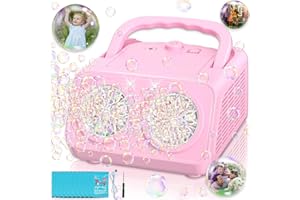 PIEKIDSFUN Bubble Machine, Durable Automatic Bubble Blower | 18000+ Big Bubbles Per Minute for Kids Toddler, with 2 Speed, Plug-in or Battery Powered, for Indoor Outdoor Birthday Parties (Pink)