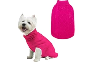 Mihachi Turtleneck Dog Jumper - Dog Sweater Winter Coat Apparel Classic Cable Knit Clothes with Leash Hole for Cold Weather