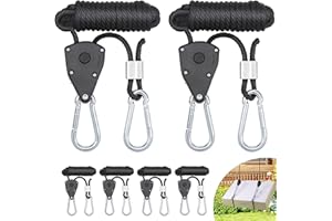 Hejo 6 Pezzi Cricchetto per Corda, 1/8" Regolabili Corde a Cricchetto con Gancio, 2,4 m Cricchetto per Corda, Nylon Corda Puleggia a Cricchetto Adatta Alla Luce di Crescita per Piante, Campeggio