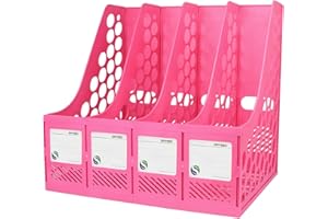 SAYEEC Sturdy Desktop Triplicate Magazine Plastic Holders Frames File Dividers Document Cabinet Rack Display and Storage Organiser Box (Pink-Triplicate)