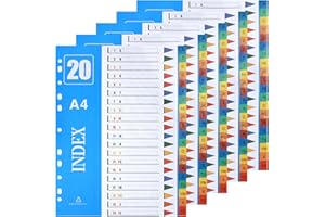 XHDA A-Z Part Dividers A4, 5 Pack Multi-Colour Plastic A4 Index Folder Subject Dividers, 11-Holes Lever Arch Files Dividers Ring Binders for Office School