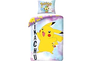 HALANTEX POKEMON PIKACHU Odwracalny zestaw pościeli - łóżko pojedyncze 2 sztuki poszewka na kołdrę 140 x 200 cm i poszewka na poduszkę 70 x 90 cm - 100% bawełna Ökö-Tex Standard 100