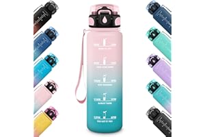 HoneyHolly Gourde 500ML, Étanche & Réutilisable, Gourde Sport, Motivation avec Marqueur, Anti-fuite Bouteille, Bouteille d'eau, Gourdes pour Gym, Enfant, Adulte, École, Bureau, Yoga, Camping