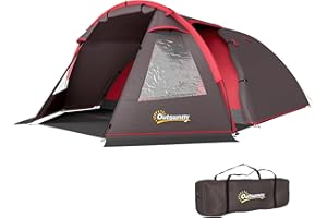Outsunny Tenda da Campeggio a Tunnel per 2-4 Persone con 2 Stanze, Tenda Famigliare da Trekking Pesca Impermeabile 3000mm con Fondo Rinforzato, Doppie Porte, Borsa di Trasporto, 360x250x130 cm, Grigio