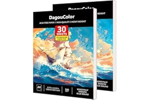 DagouColor Aquarell Papier Pad, A4, 2 Pack, 30 Blätter Säurefreie Kunst Zeichnungspapier, 300gsm für Künstler, Erwachsene, Kinder, Jungen, Mädchen