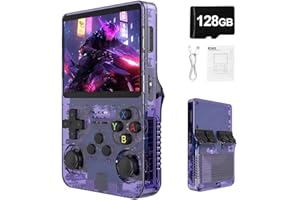 Syzplnwy R36S Retro Handheld Game Console with 3.5 Inch IPS Screen, 3500mAh Battery, 128GB TF Card, 20,000+ Games, Open Source Linux System for Teens & Adults, Purple