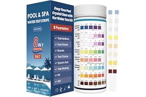 Ujaxjaxi 8 in 1 Pool Teststreifen Schnell Pool Salzgehalt Messen Genauer Pool Wassertester für Salz, pH, Chlor, Cyanursäure, Härte, Brom Pool Tester Poolzubehör für Schwimmbäder, SPA, Whirlpool