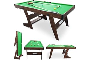 HLC 6FT Folding Pool Table Snooker Table Set Steady Space Saving Billiards Table with All accessories, Great for Kids and Adults