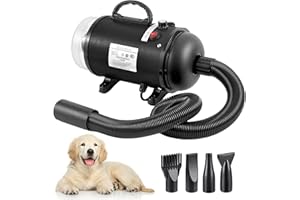 MEMOWS Pulseur Chien Professionnel Souffleur Chien Séchoir Sèche-Poils Toilettage Sèche-Cheveux pour Chien 2800W Sèche-Cheveux pour Animaux et Aspirateur Poil de Chien 2 en 1 Vitesse réglable avec 4 Buses