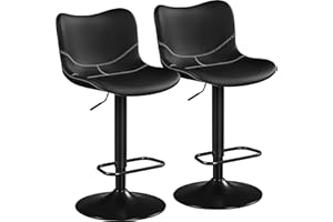 Yaheetech Bar Stools Set of 2, PU Leather Barstools with Backrest and Footrest, Height Adjustable Swivel Bar Chairs, Modern Armless Counter Stools Home Kitchen Island Stool, Black