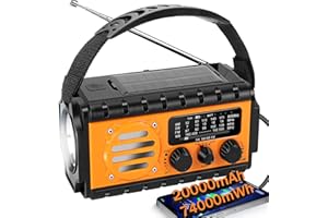 ZEERKEER Radio Dynamo Survie 20000mah SW/AM/FM, Lampe Dynamo Survie Solaire, Grande Batterie, Portable Charge de Téléphone Portable, SOS, Lampe de Poche Radio Manivelle Survie pour Urgence/Maison（Orange）