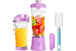 KUKIKUKI Mélangeur portable de 20 onces, de taille personnelle pour smoothies et shakes avec 6 lames, mélangeur de fruits et jus USB rechargeable avec, idéal pour la cuisine, l'extérieur (Violette)