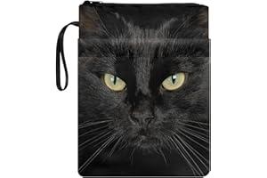 KUIFORTI Housse de protection pour livres avec motif chat noir pour enfants et garçons – Organiseur imprimé animal, housse en tissu lavable, pochette de poche pour lecteurs – Cadeaux pour les amateurs